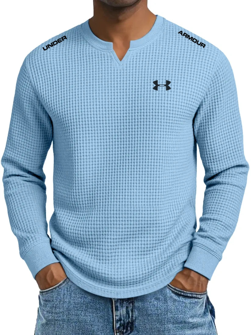Men's cotton waffle casual V-neck T-shirt