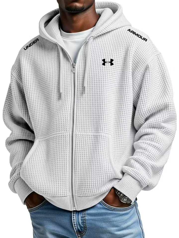 Men's cotton waffle knit casual sports hooded jacket
