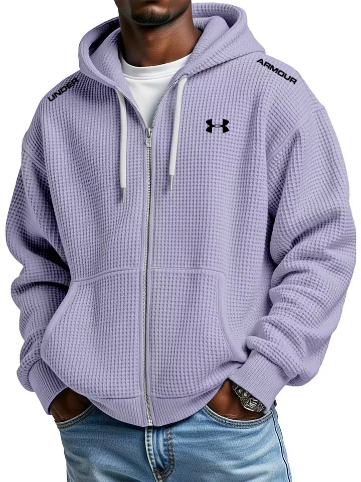 Men's cotton waffle knit casual sports hooded jacket