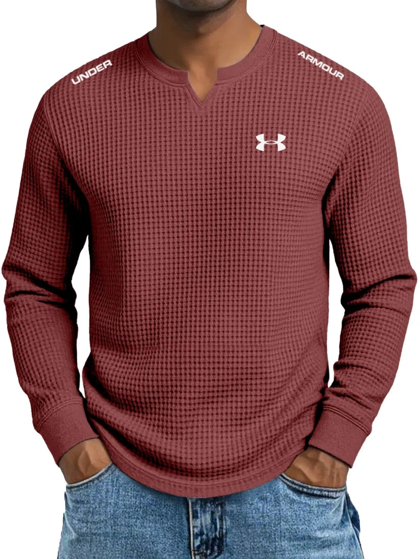 Men's cotton waffle casual V-neck T-shirt