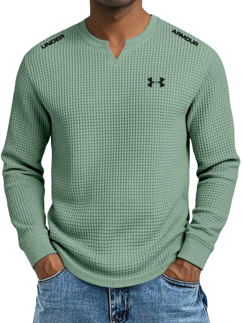 Men's cotton waffle casual V-neck T-shirt