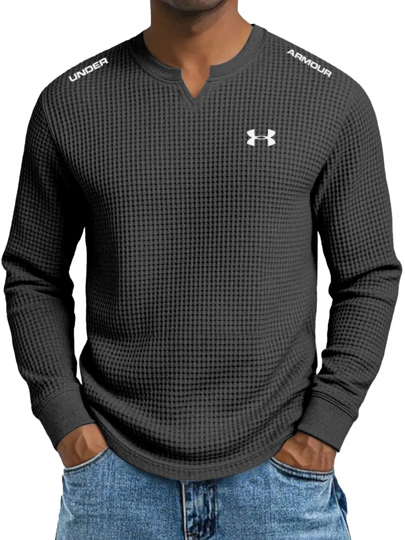 Men's cotton waffle casual V-neck T-shirt