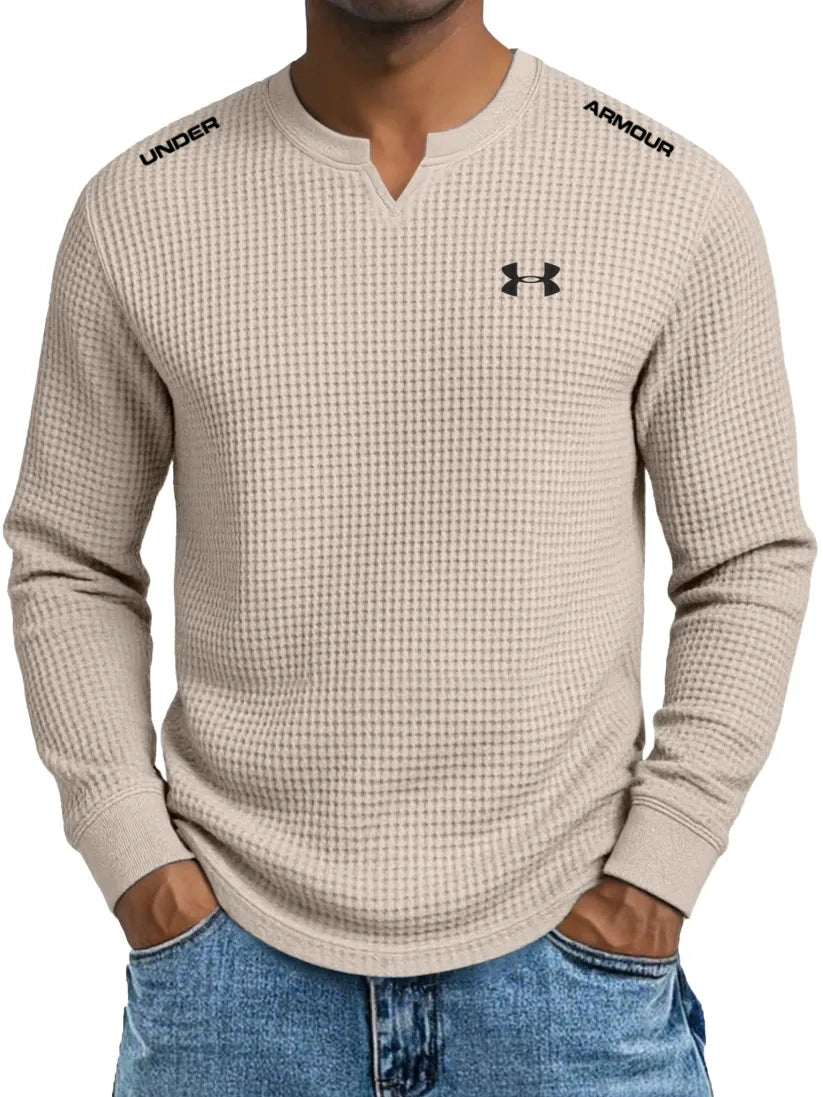 Men's cotton waffle casual V-neck T-shirt