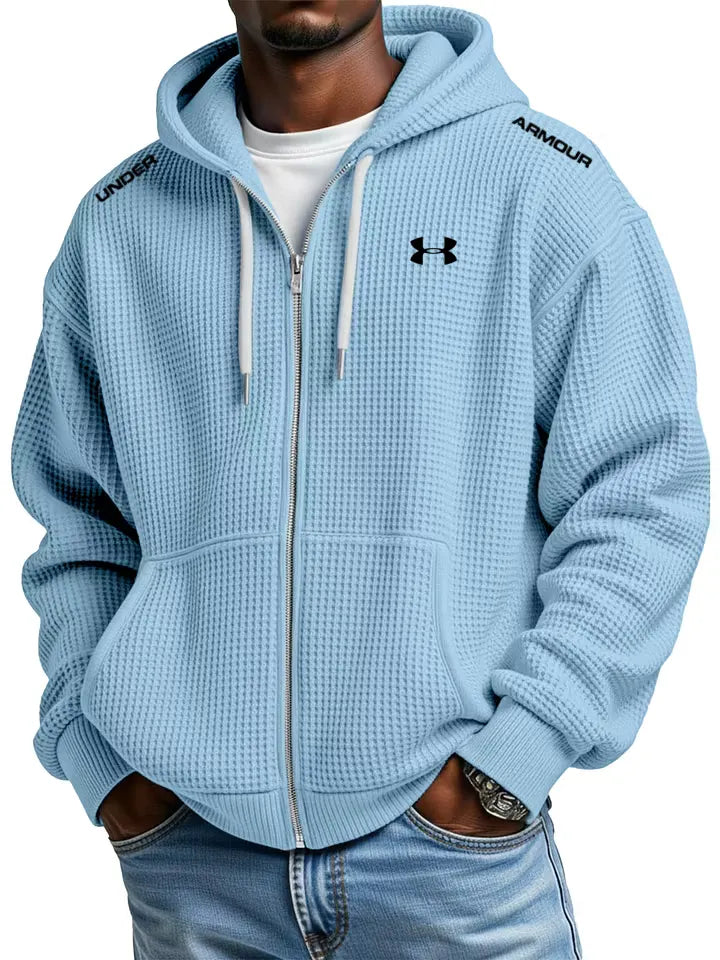 Men's cotton waffle knit casual sports hooded jacket