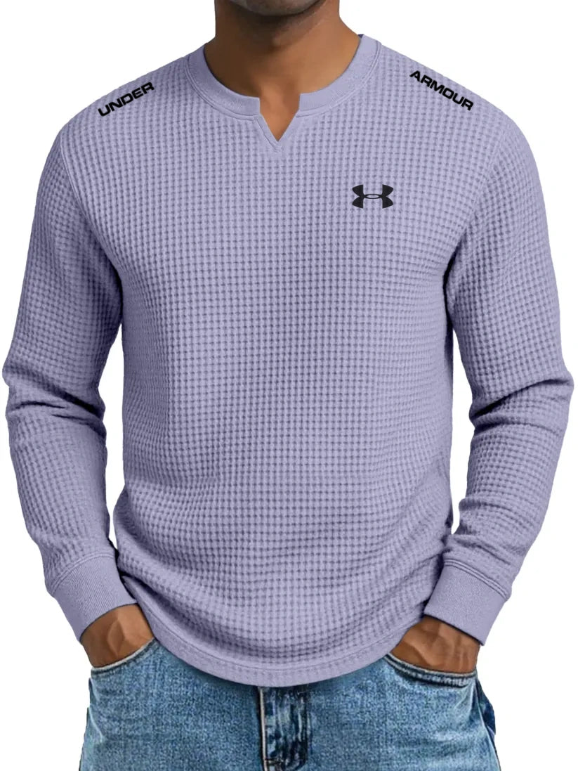 Men's cotton waffle casual V-neck T-shirt