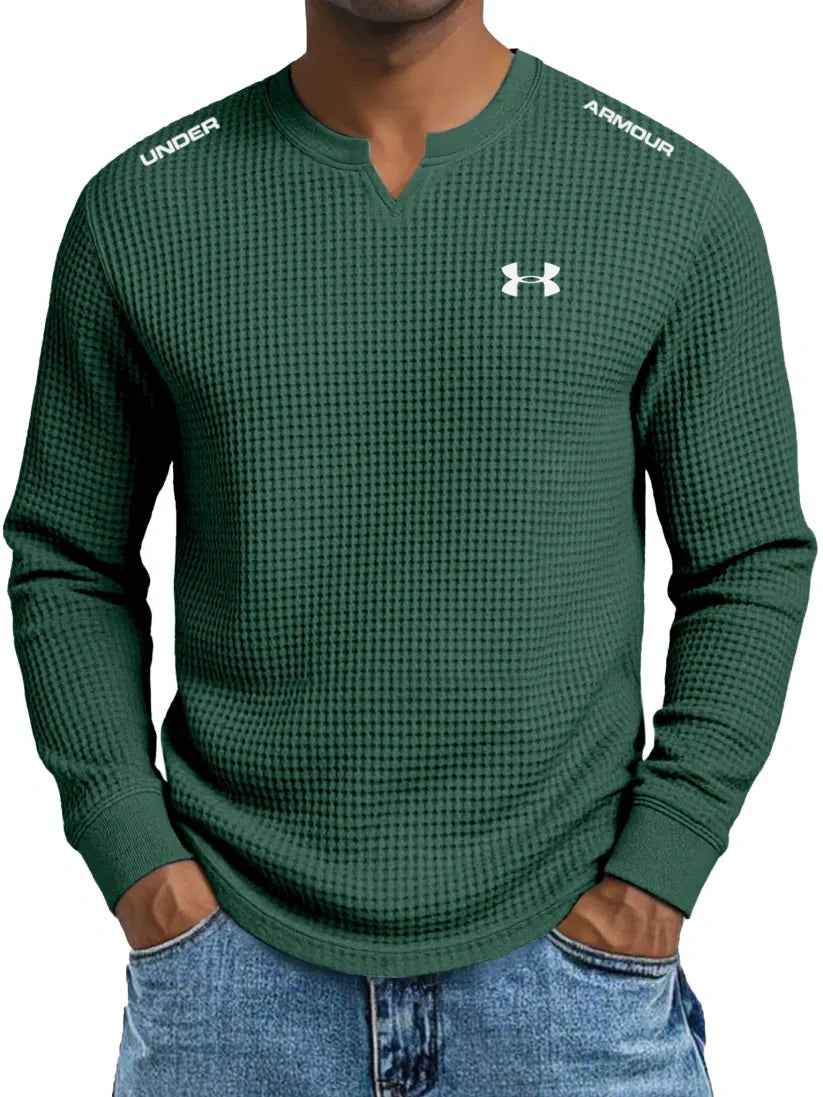 Men's cotton waffle casual V-neck T-shirt