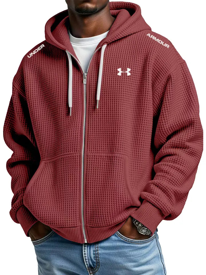 Men's cotton waffle knit casual sports hooded jacket